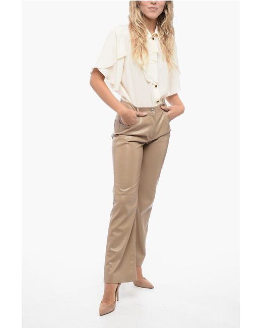 MSGM Natural Fux Leather Flared-Fit Pants With Stitchies