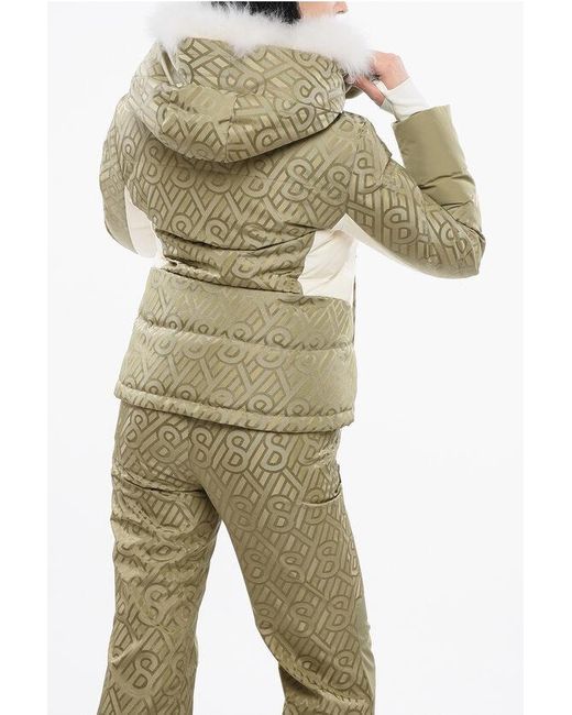 Yves Salomon Natural Monogrammed Ski Jacket With Fur