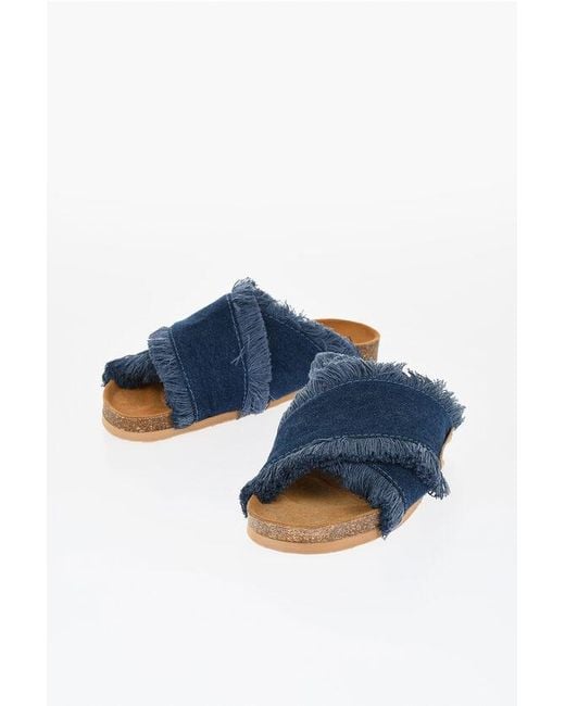 See By Chloé Blue Fringed Cress-Cross Denim Sandals