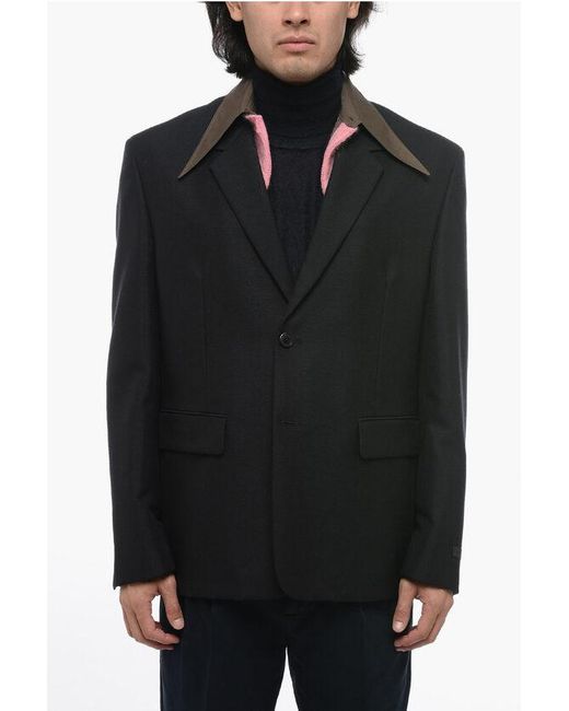 Prada Black Wool Blend Single-Breasted Blazer With Removable Collar for men