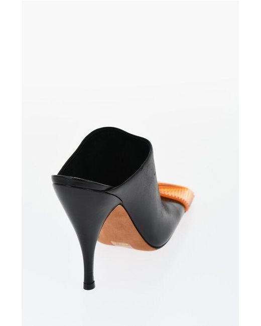 Off-White c/o Virgil Abloh Black Leather Lunar Mules With Statement Detail Heel 11 Cm