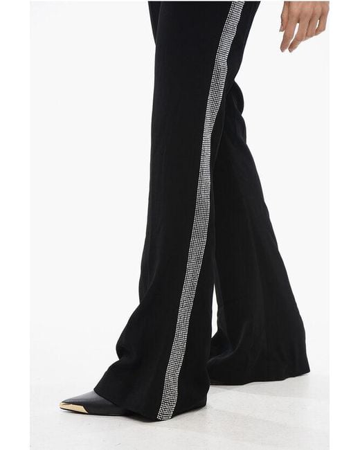 Balmain Black Flared-Fit Trousers With Side Rhinestone Stripe