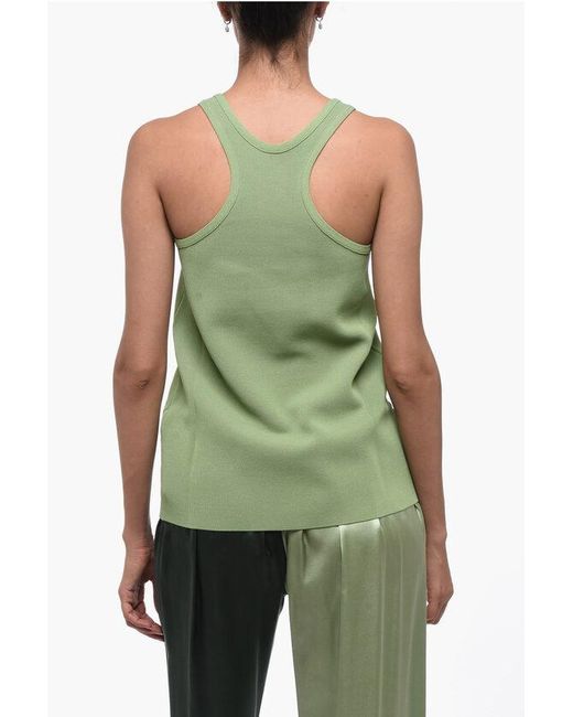 Jil Sander Green Jersey Knitted Top With Embossed Logo