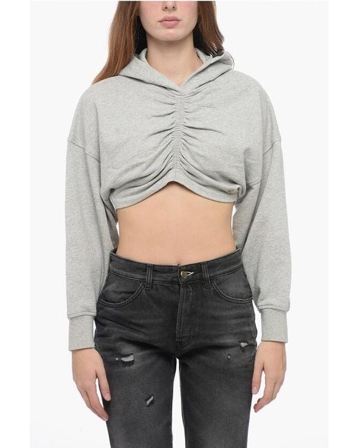 Palm Angels Cotton Cropped Hoodie in Grey Lyst UK
