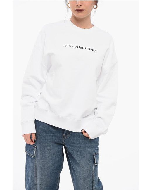 Stella McCartney White Brushed Cotton Crew Neck Sweatshirt With Printed Logo
