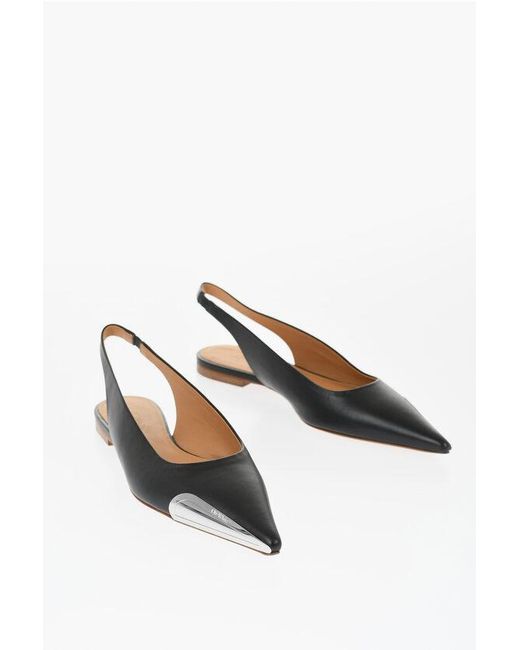 Off-White c/o Virgil Abloh Black Leather Point Toe Slingback Ballet Flats