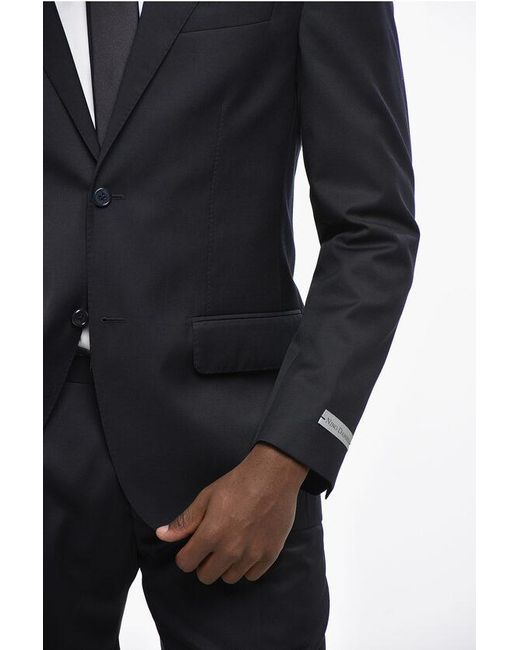Nino Danieli Black Virgin Wool Side Vents 2-Button Suit With Flap Pockets for men