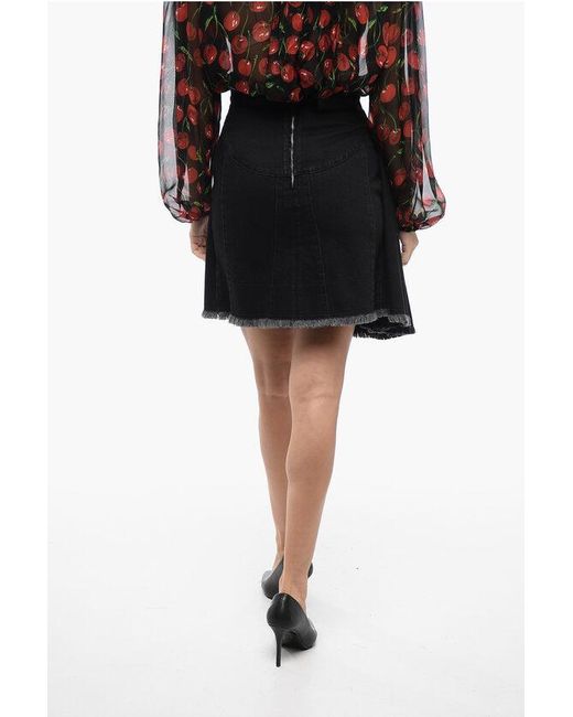 Alexander McQueen Black Denim Flared Miniskirt With Back Zip