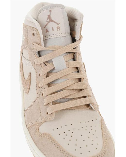 Nike Natural Air Jordan Leather And Suede High-Top Sneakers With Logo