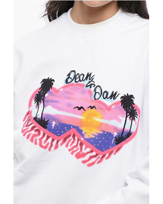 DSquared² White Brushed Cotton Spray Sunset Crew Neck Sweatshirt