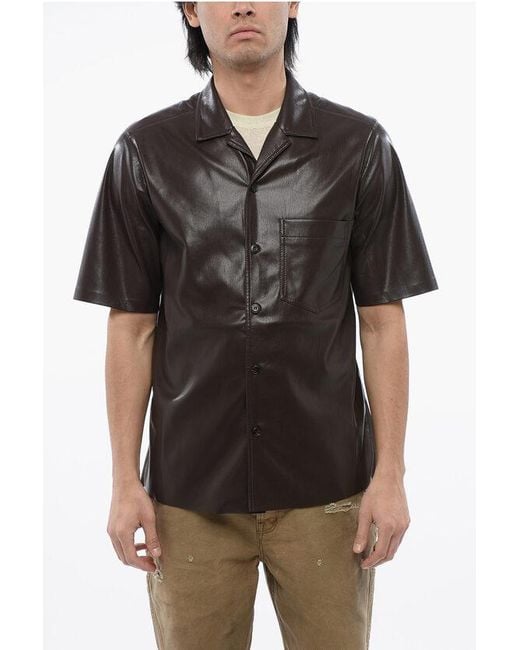 Nanushka Black Vegan Leather Short-Sleeve Shirt for men