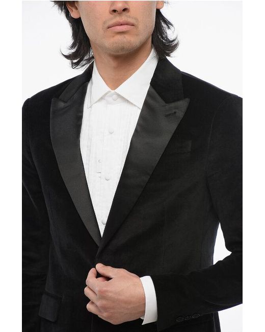 AllSaints Black Velvet Blazer With Satin Peak Lapel for men