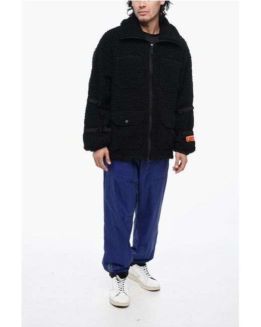 Heron Preston Black Logoed Polar Fleece Jacket With Buckle Detailing for men