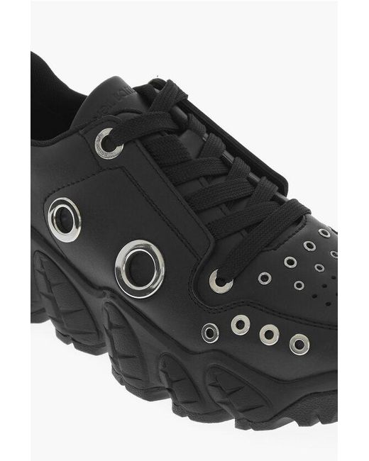 Neil Barrett Black Leather Low Top Sneakers With Eyelets Details for men