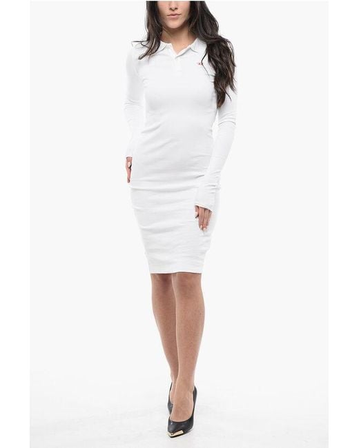 DIESEL White Tag Ribbed D-Ribenny-Ls-D Bodycon Polo Dress With 2-Butt