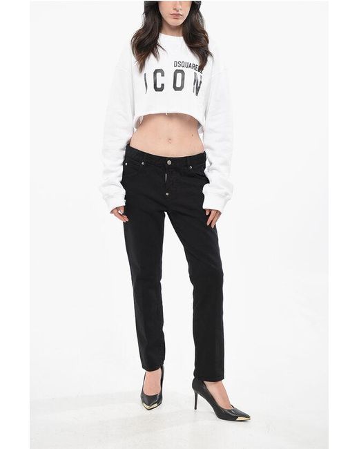 DSquared² Black Icon Two-Tone Cropped Cool Crew-Neck Sweatshirt