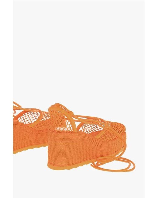Bottega Veneta Orange Meshed Wedged Lace-Up Espadrilles With Leather Trimmings