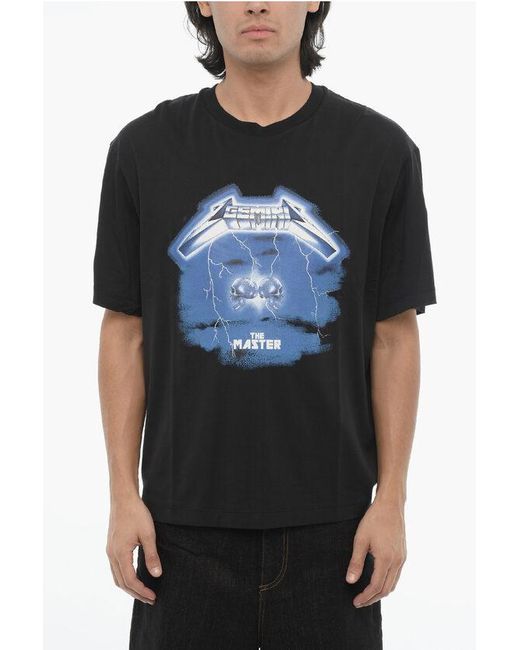 Neil Barrett Black Slim Fit Rock Band Zodiac Gemini Crew-Neck T-Shirt With Drop for men