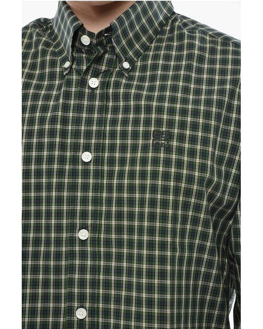 Givenchy Green Button-Down Cotton Shirt With Plaid Check Pattern for men