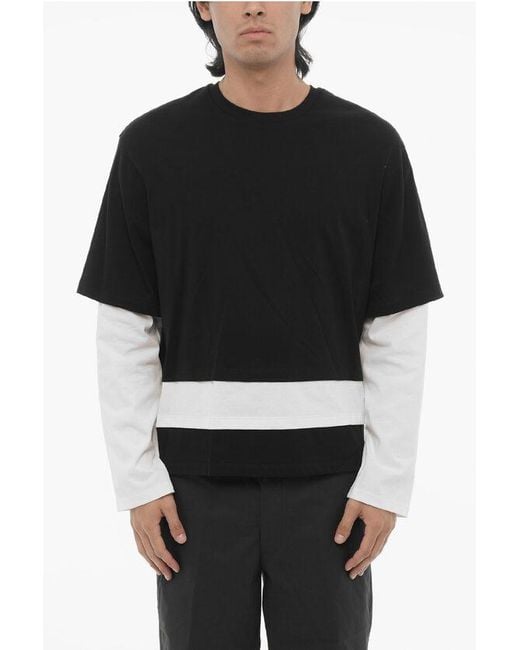 Neil Barrett Black Long Sleeves Two-Tone Ready-Style Crew-Neck T-Shirt for men