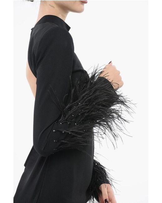 LA SEMAINE Paris Black Openback Dress With Feathers