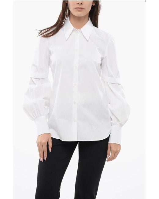 Off-White c/o Virgil Abloh White Popeline Straps Shirt With Puffed Sleeves