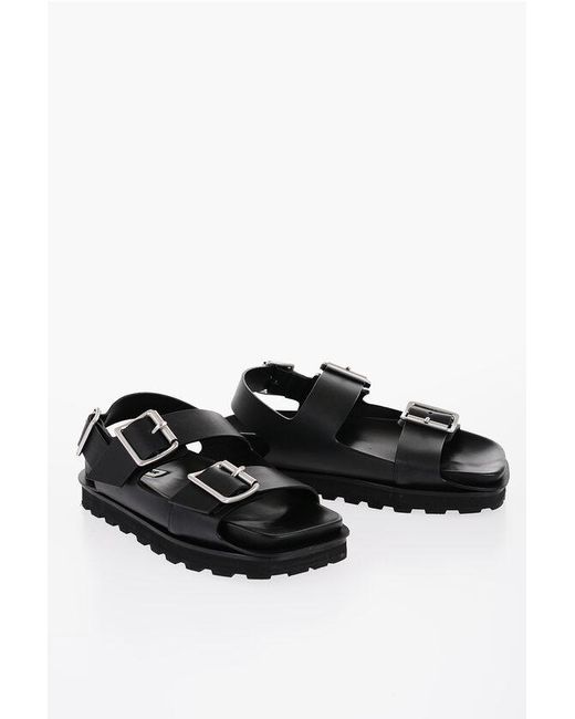 Jil Sander Black Leather Slingback Sandals With Double Buckle for men