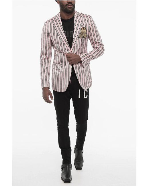 DSquared² Gray Striped 2 Button Blazer With Flap Pockets for men