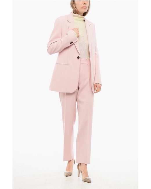 Burberry Pink Wool Tailored Blazer With Welt Pockets