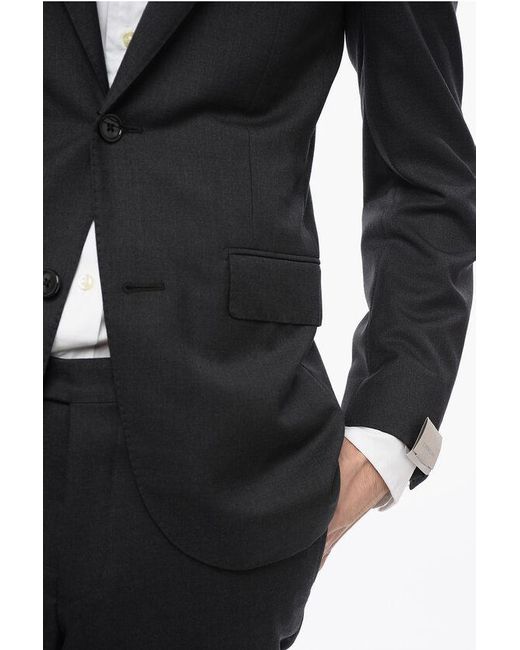 Corneliani Black Virgin Wool Side Vents Notch Lapel Academy 2-Button Suit for men