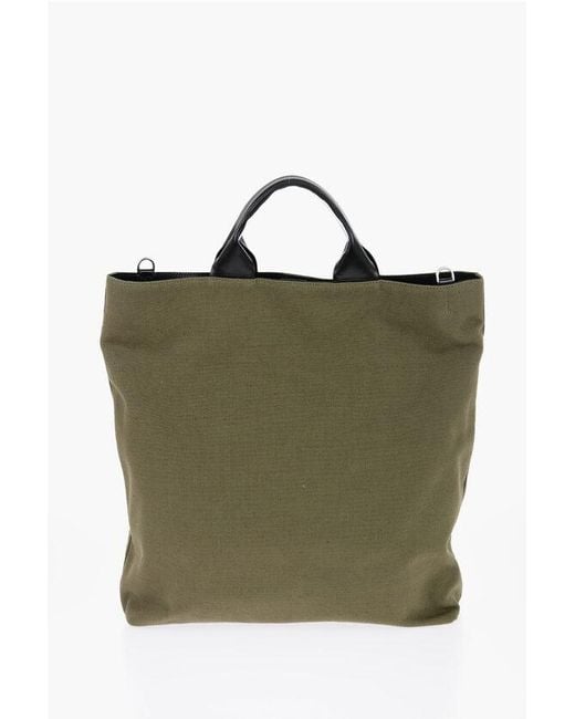 Jil Sander Green Canvas Shopper Bag With Leather Handles for men