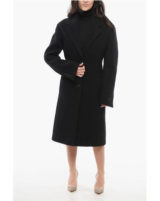 Off-White c/o Virgil Abloh Black Wool Blend Coat With Cinched Waist