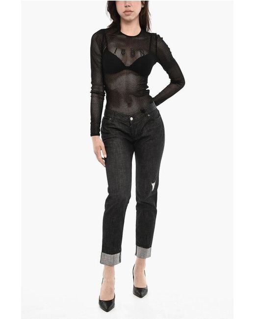DSquared² Black Dark Wash Jennifer Cropped Jeans With Golden Logo