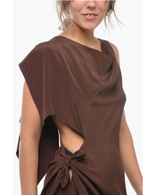 Stephan Janson Brown Asymmetric Paris Silk Dress With Ostrich Feathered Bottom