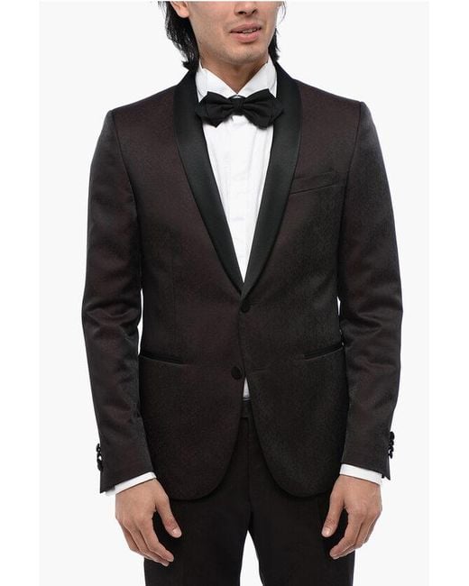 Corneliani Black Satin Suit With Damasco Motif for men