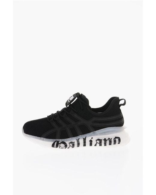 John Galliano Black Low Sneakers With Gothic Print Logo for men