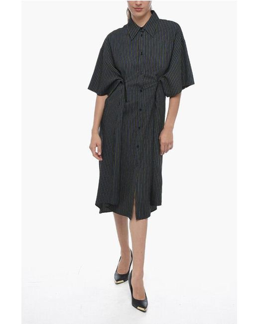 Maison Margiela Black Mm6 Single-Pleated Cotton Shirt Dress With Balanced Stripe