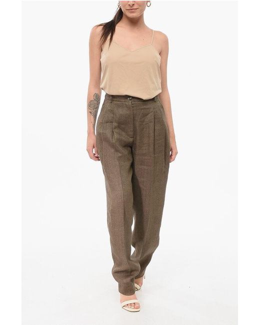 Ql2 Brown Linen Herringbone Rosanna Pants