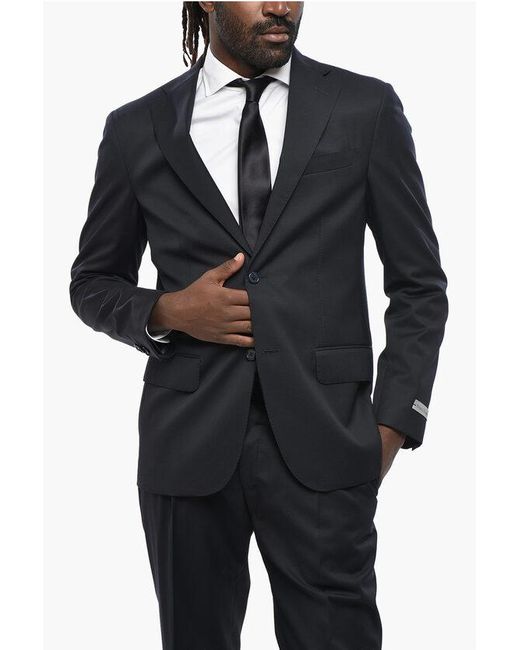 Nino Danieli Black Virgin Wool Side Vents 2-Button Suit With Flap Pockets for men