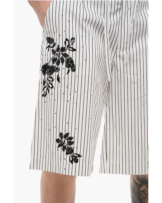 Dolce & Gabbana Gray Pinstriped Cotton Shorts With Sequined Embroideries for men