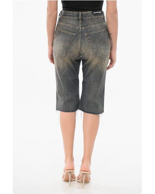 Balenciaga Gray Vintage Washed Denim Shorts With Raw-Cut Hem