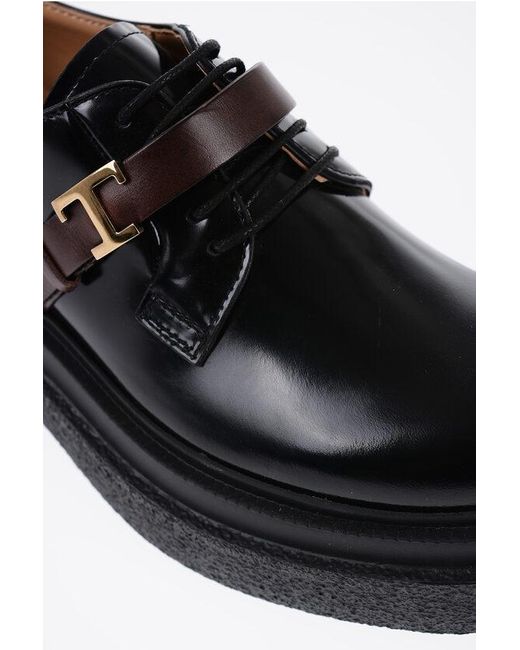 Tod's Black Patent Leather Derby Ankle-Strap Oxfords