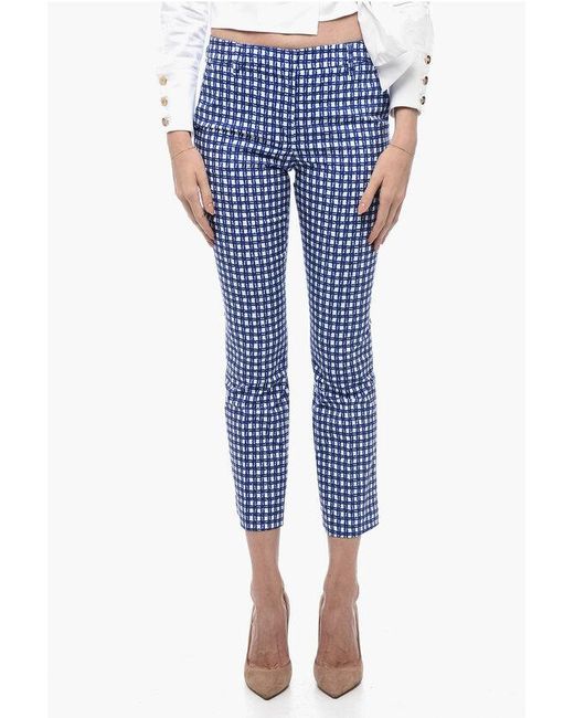 True Royal Blue Stretch Cotton Chino Pants With Checked Pattern