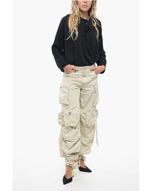 The Attico Natural Multipockets Parachute Pants With Hem Detail