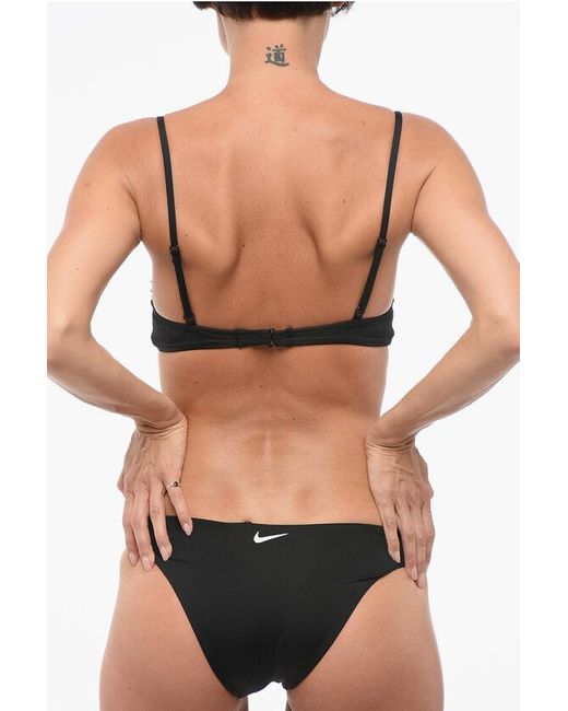 Nike Black Swim Solid Color Bikini With Printed Logo