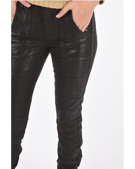 DIESEL Black Wool Coated Biker Pants Perkuno With Ankle Zip