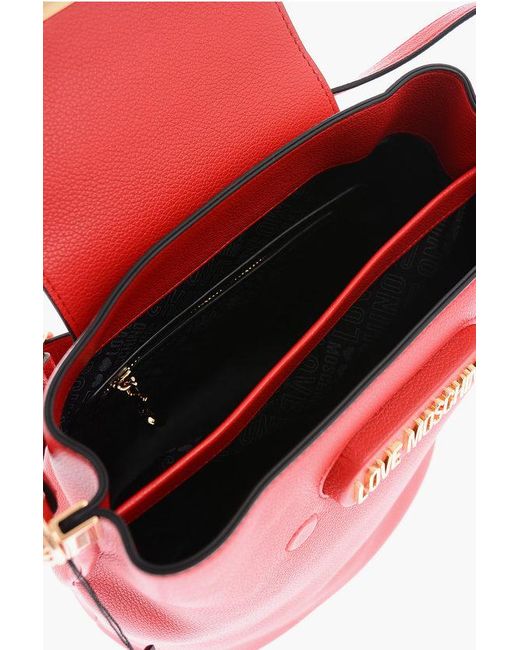 Moschino Red Love Pebbled Faux Leather Bucket Bag With Magnetic Closure