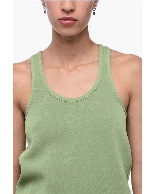 Jil Sander Green Jersey Knitted Top With Embossed Logo
