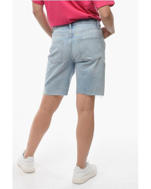 FRAME Blue Slouch Fit Denim Distressed Shorts