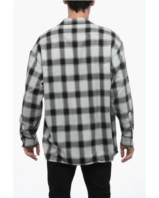 AMI Gray Virgin Wool Tartan Bowling Shirt for men